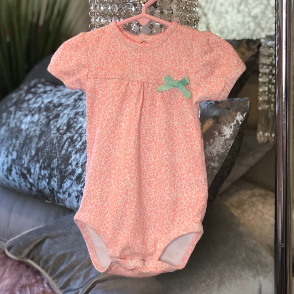 Coral Leopard Short Sleeve Onesie